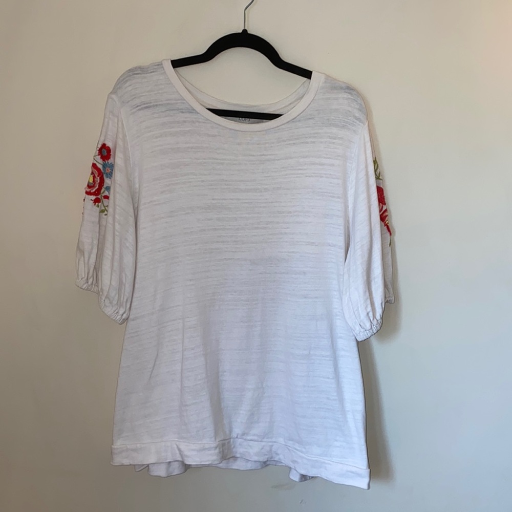 Ann Taylor Loft White Sweater with Embroidered Sleeves
